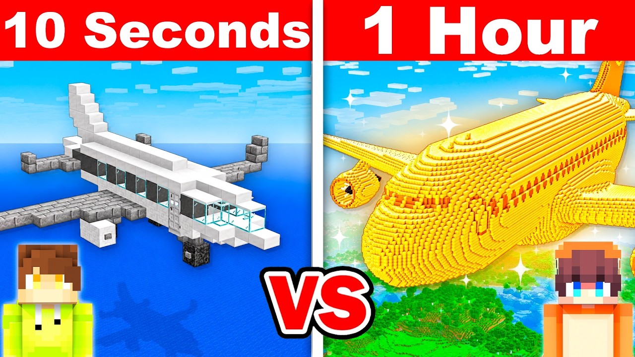 10 Seconds vs 1 Hour - Airplane Build Challenge in Minecraft