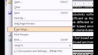 Microsoft Office Word 2003 Select page orientation