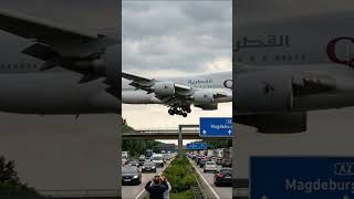Massive Qatar Airways Boeing 747 Skims Over Busy Highway! #aircraft #aviation #airplane