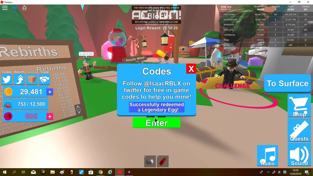 [Two Legendary Eggs codes]Roblox Mining Simulator