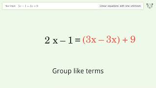 Linear equation with one unknown: Solve 5x-1=3x+9 step-by-step solution