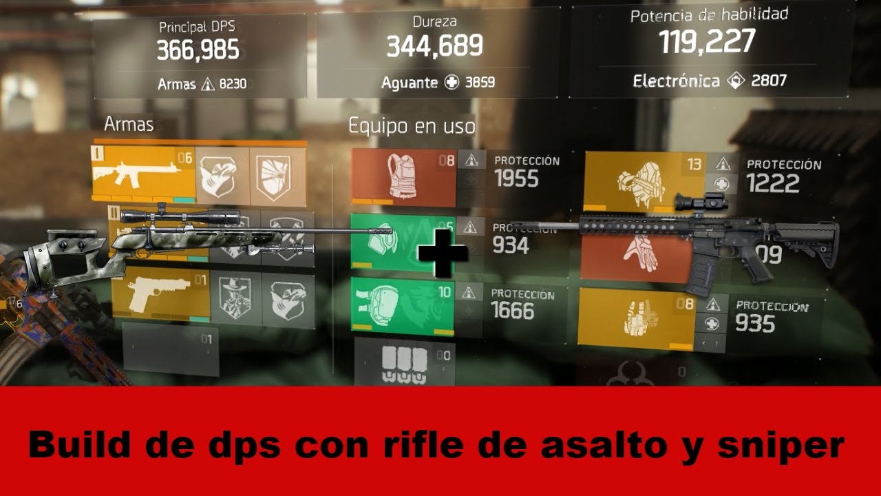 the division mejor build de dps para hacer misiones set amarillo con riflre de asalto y sniper