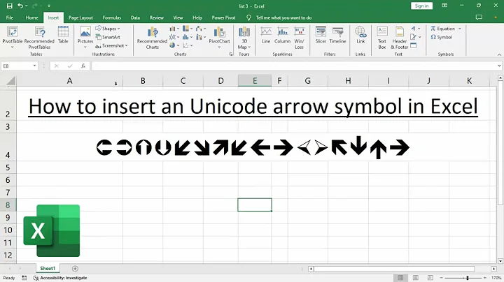 How to insert an Unicode arrow symbol in Excel
