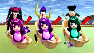 HUNTRIX GIRLS ADOPT 3 COLORFUL GUGU GAGA | SAKURA SCHOOL SIMULATOR COMEDY 🐧😆
