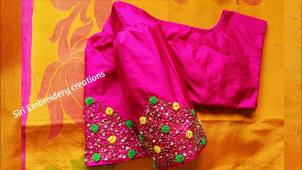 Hand embroidery | Boutique style blouse design | Bullion knot rose embroidery | Brazilian embroidery