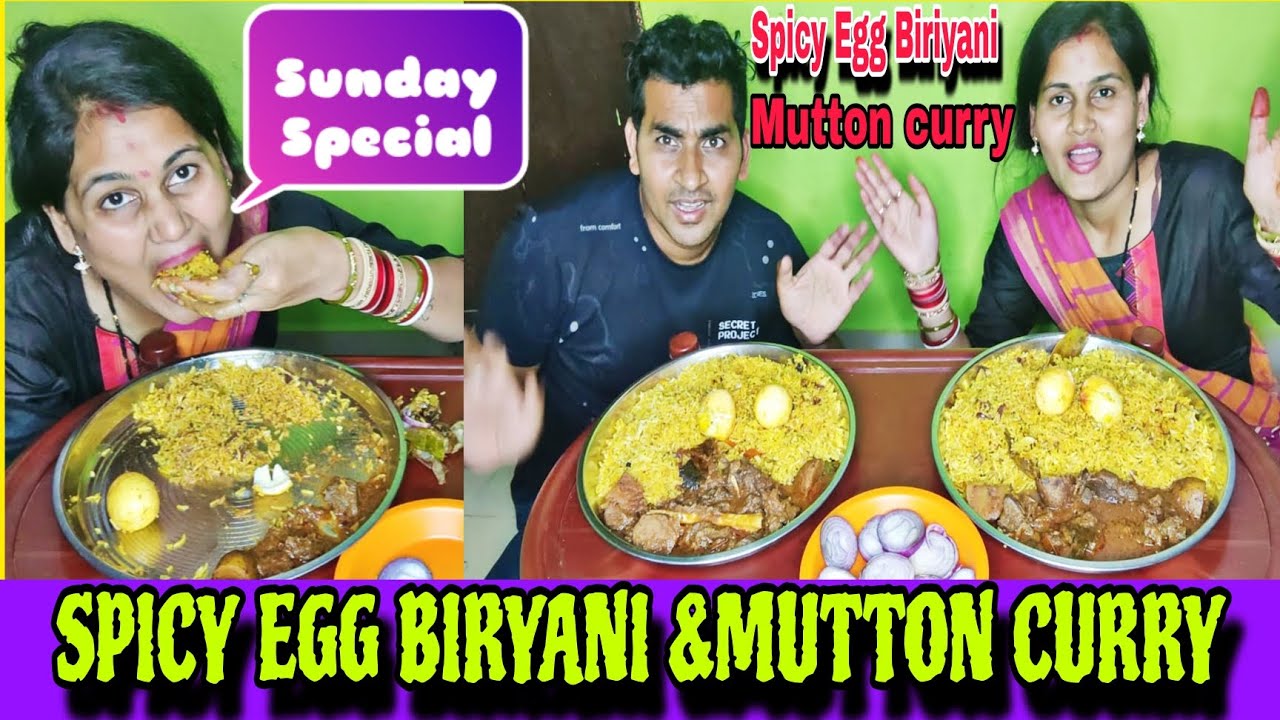 SPICY EGG BIRYANI & MUTTON CURRY|SPICY FOOD||SWATI SAI EATING CHALLANGE 🤤