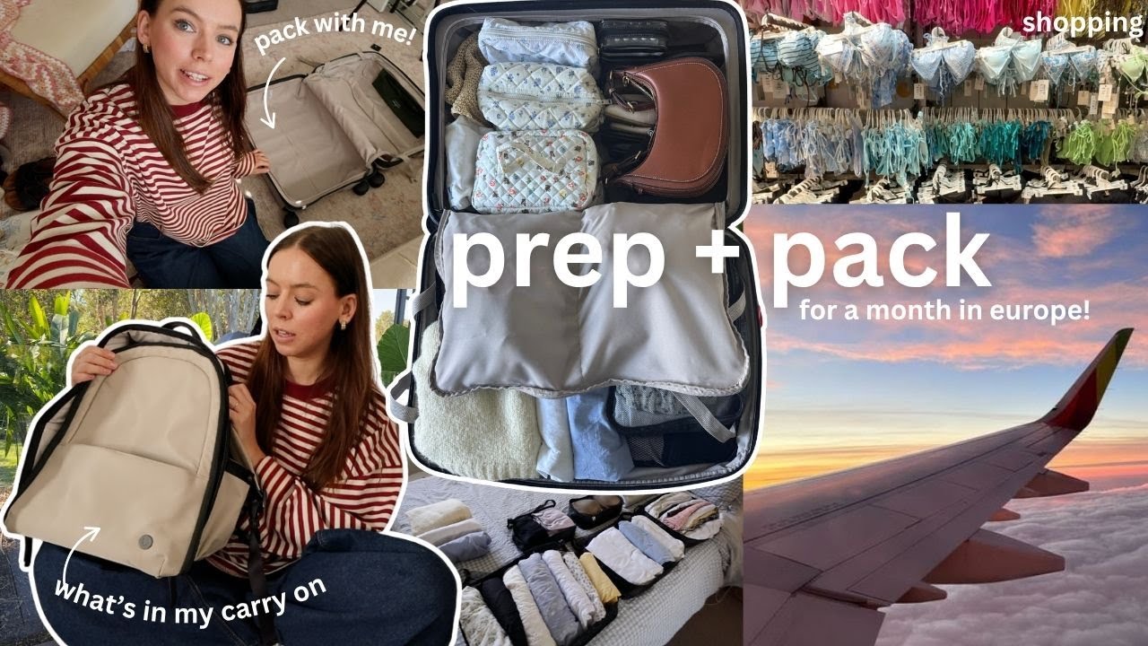 prep & pack with me for a month in europe!! 👙✈️☀️ suitcase + carry on, shopping, travel TBR!