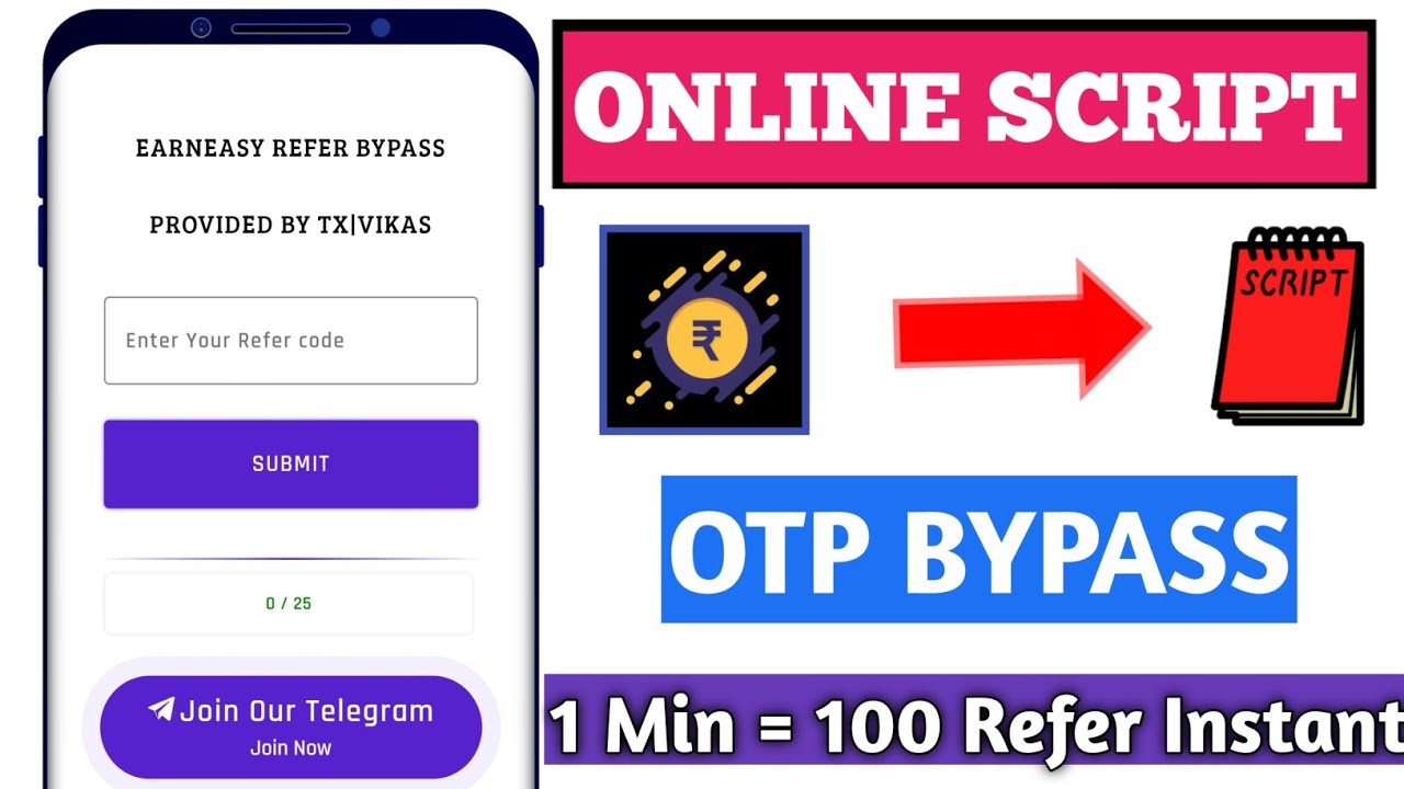 EarnEasy Refer Script || 1 Min = 100 Refer Instant Without OTP || New Earning App Today