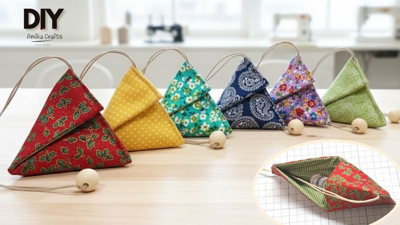 ハンドメイド ぱらぱらりんく様 Easy to make!! Mini Triangle Gift Bags/ Coin purse - YouTube