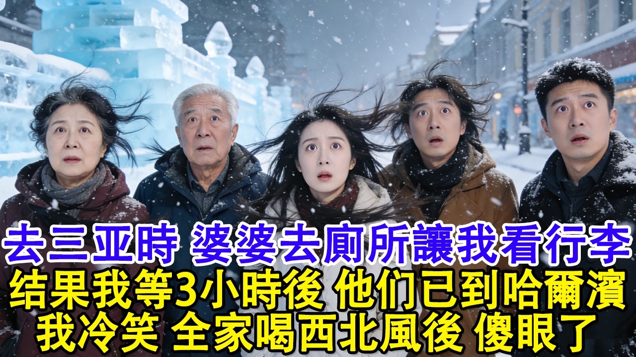 【春節快樂】婆婆一家鬧著要去三亞過年，機場他們去廁所讓我看行李，我等3小時打開手機全家已到哈爾濱，發合照並配文：終於拋下拖油瓶。我冷笑，全家喝西北風後，傻眼了#婆媳 #家庭 #情感故事 #故事