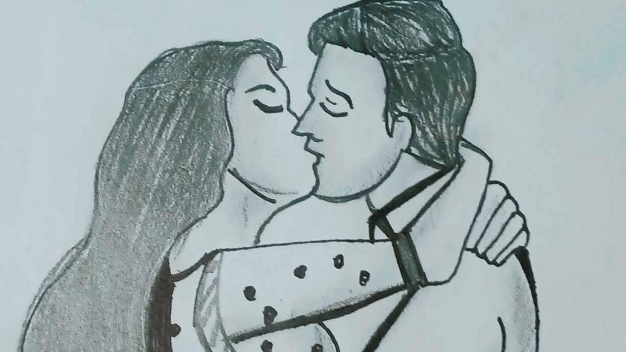 romantic couple drawing !! how to draw couple step by step !! easy kiss ...