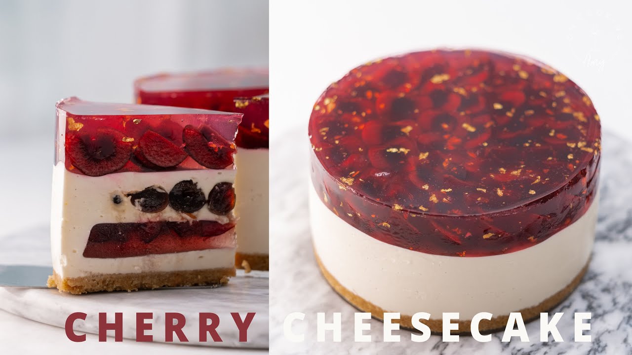 金箔櫻桃生乳酪 : Cherry Cheesecake recipe ASMR