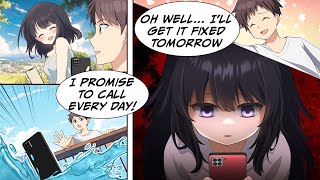 [Manga Dub] I promised to call every day, but my phone broke and she became hysterical...!? [RomCom]