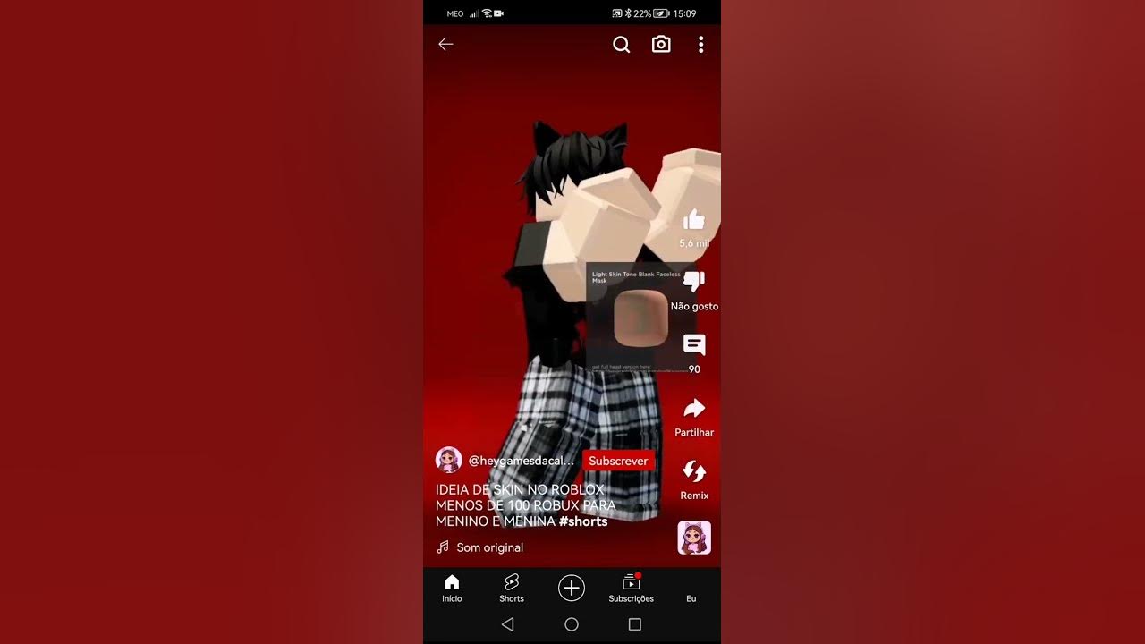 IDEIA DE SKIN NO ROBLOX MENOS DE 100 ROBUX PARA MENINO E MENINA #shorts 