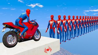 سبايدرمان يقود الدباب فوق رؤوس سبايدر مان | دراجة سبايدرمان والابطال ل- SPIDERMAN MOTO PARKOUR GTA 5