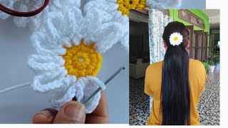how to crochet flower hair ties/ Daisy flower crocheting step by step| crochet tutorial