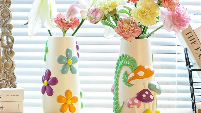 GUGUGO Colorful 8 Inch Tall Vases, Cute Vases For Flowers