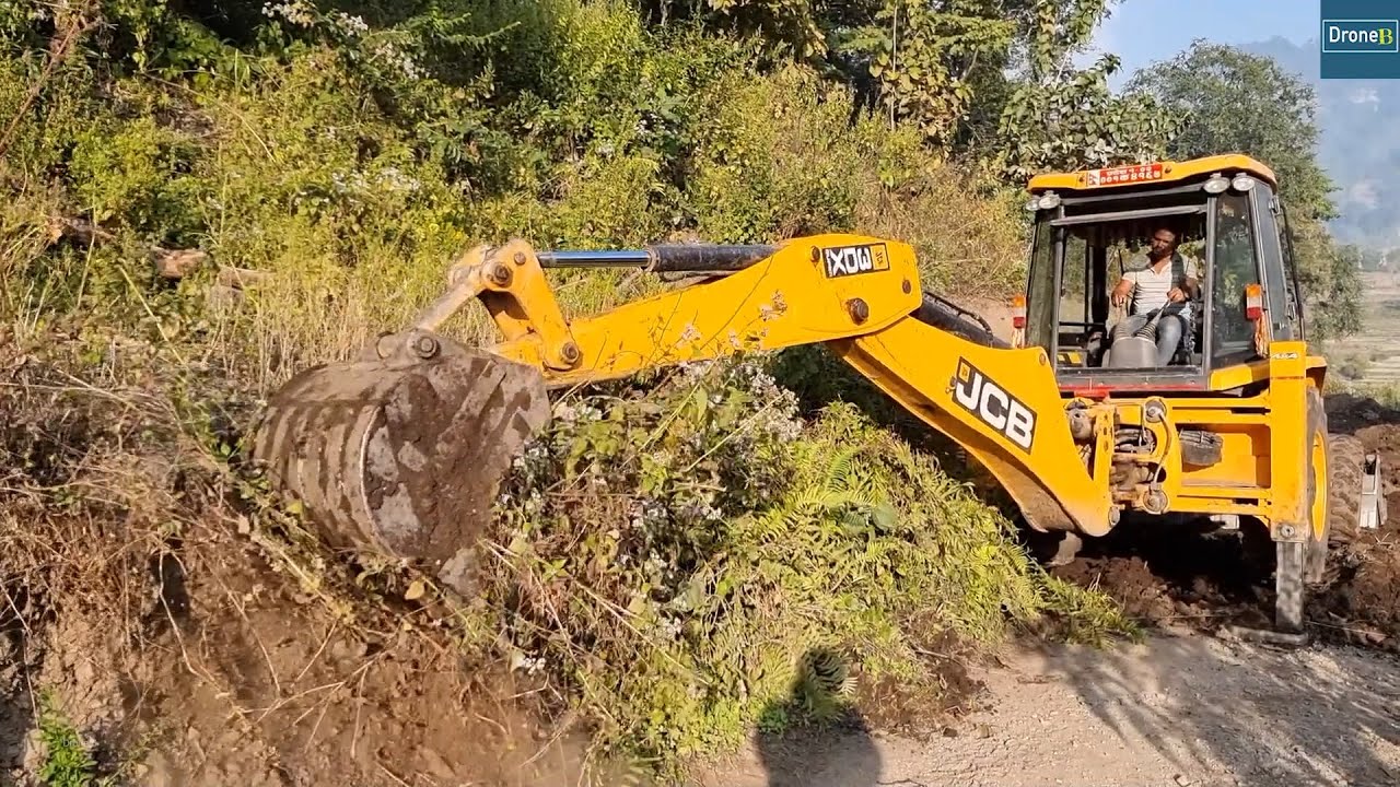 Cutting Hillside and Clearing Bushes by the Road with Jcb Backhoe YouTube