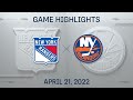 NHL Highlights | Rangers vs. Islanders - Apr. 21, 2022