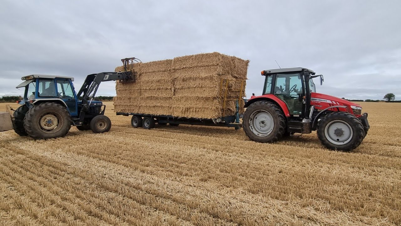 Loading and stacking wheat straw bales. YouTube