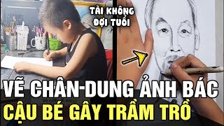 Drawing a portrait of UNCLE HO that is extremely similar, the boy makes netizens admire because o...