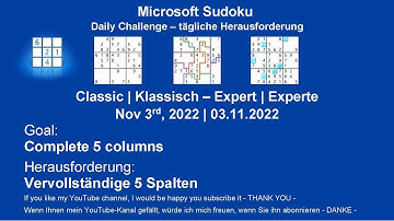 Sudoku Daily Challenges | Classic - Expert | Nov 3rd, 2022