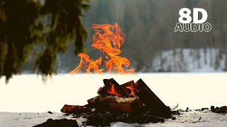 8D Audio Winter Campfire And Howling Wind Sounds For Sleeping Cracking Fire Sound By Frozen Lake