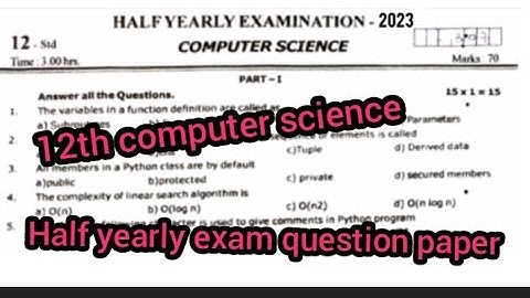 12th computer science half yearly exam question paper in english medium||model question
