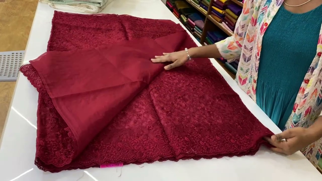 Sonal – The Thread work Organza Sarees ( Dark Red)