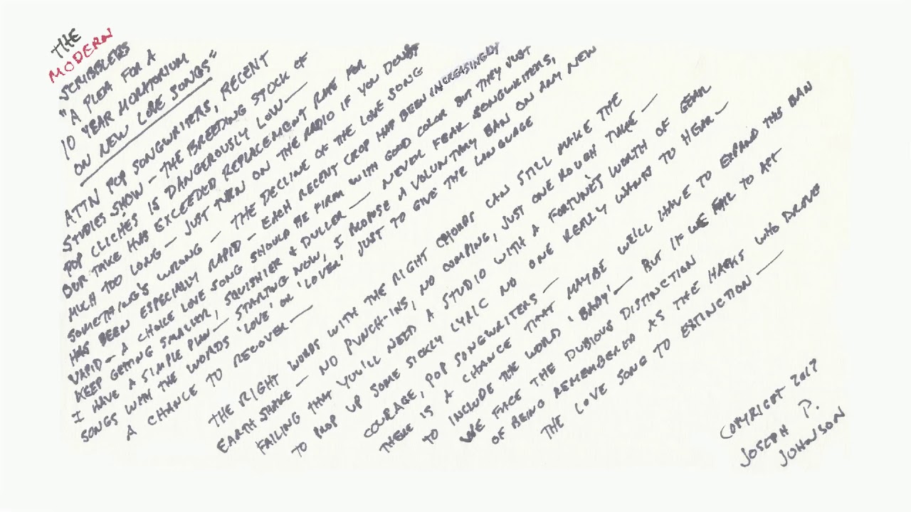 A Plea for a 10 Year Moratorium on New Love Songs