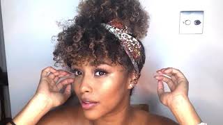 Natural Babe Curly Bangs Updo with Head Tie