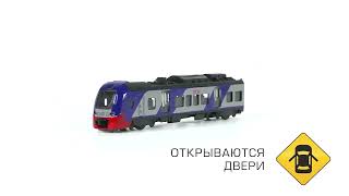 Электропоезд Технопарк пассажирский металл  17 см, инерция, двери ELTRAIN-17-BUSR