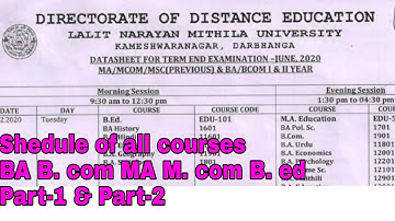 Dde lnmu MA BA Bcom Bed all courses program exam date wise |lalit narayan mithila university
