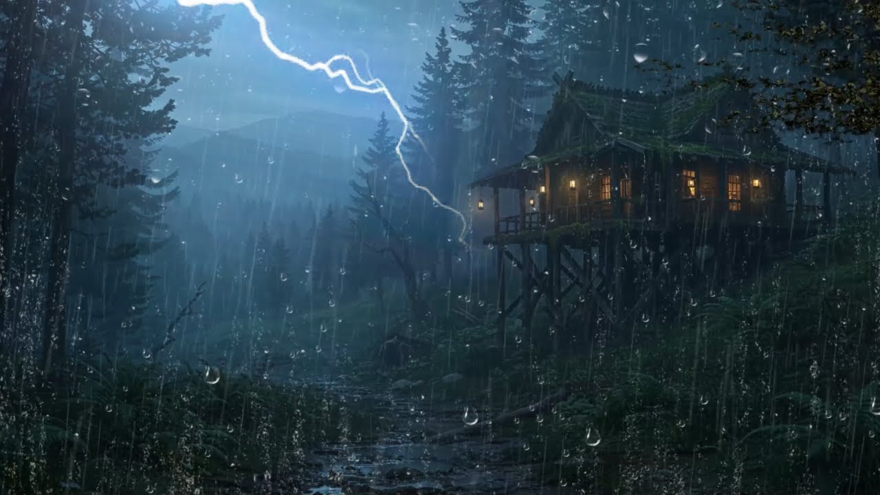 Rain Sounds at a Cozy Mountain Cabin (No Ads) 🌧️| Heavy Rain Sounds for Deep Sleep & Relaxation
