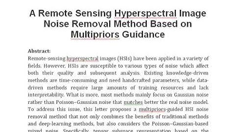 A Remote Sensing Hyperspectral Image Noise Removal Method Based on Multipriors Guidance
