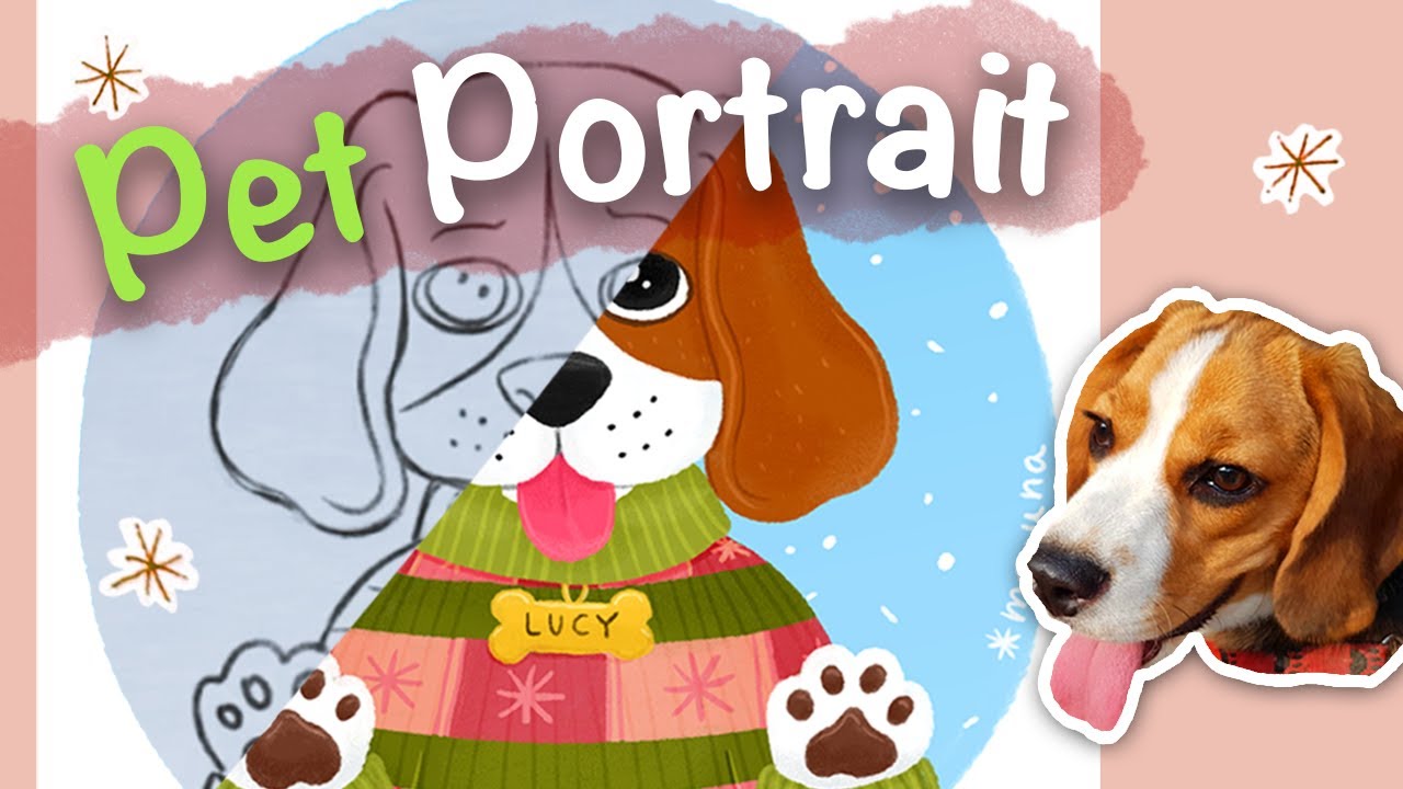 Beagle in a Cozy Sweater | Pet Portrait | Digital Illustration Timelapse