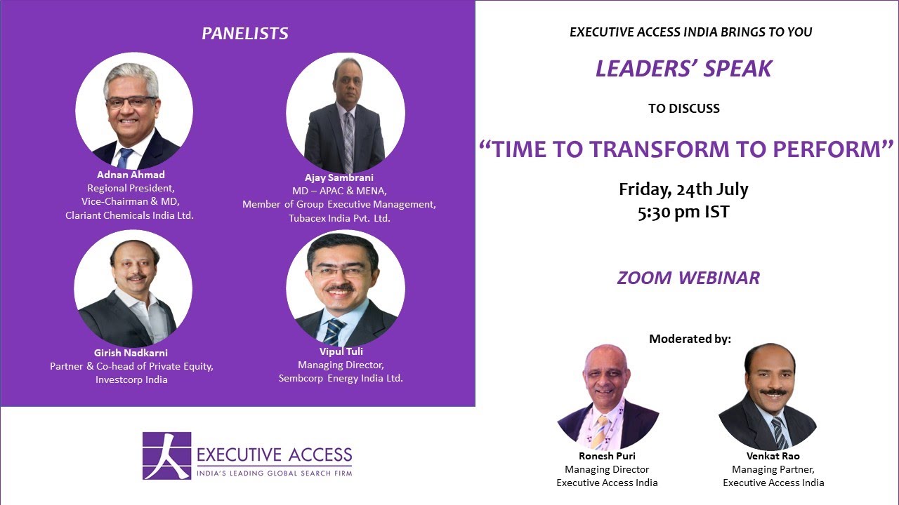 Executive Access India Webinar | Time To Transform To Perform - YouTube