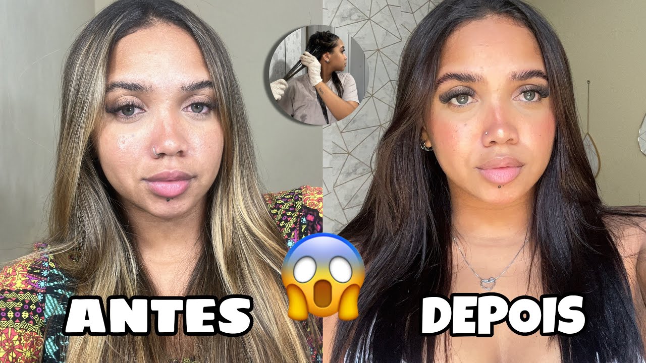PINTEI MEU CABELO SOZINHA| do loiro ao preto😨