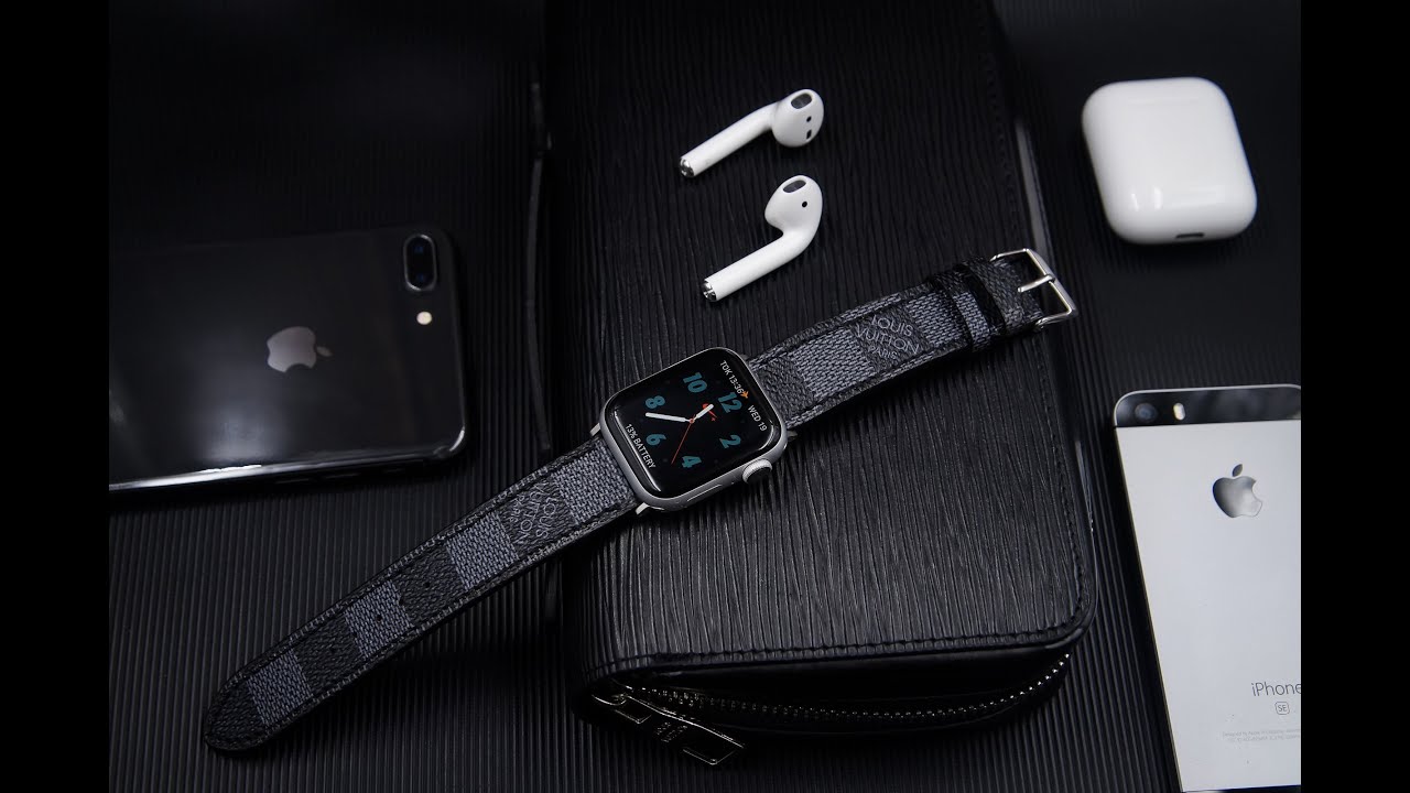 Design LV Damier Graphite Apple Watch Band, cut from authentic LV bags.