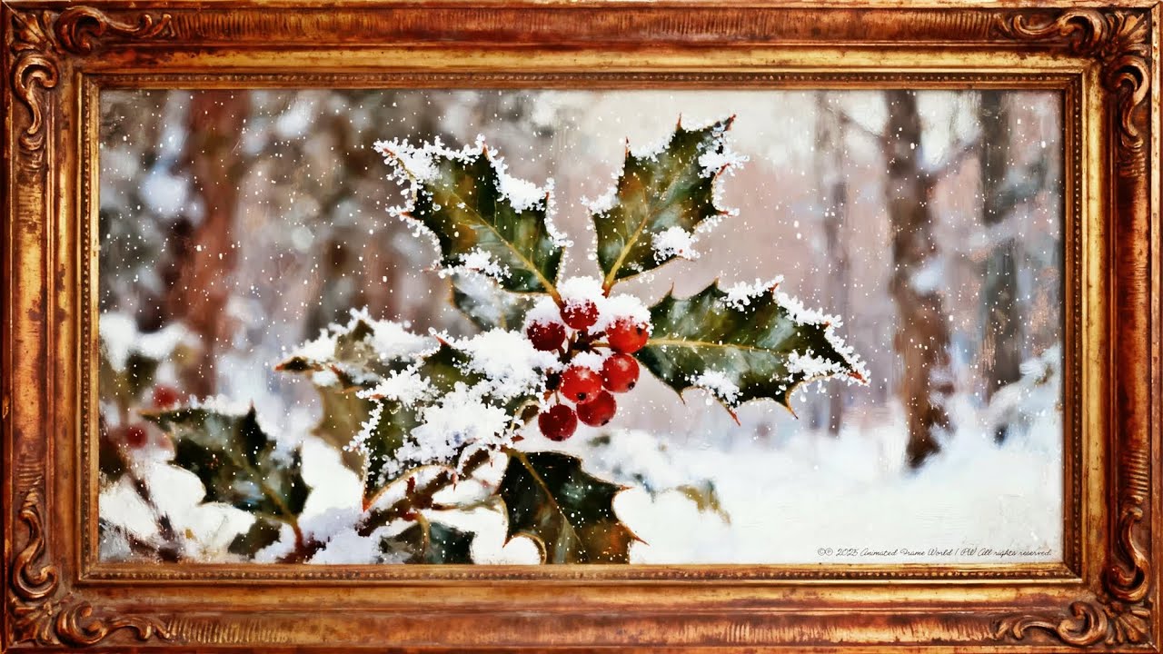 Frame TV Art Winter Holly Relaxing Animated Christmas Scenery (No Music)