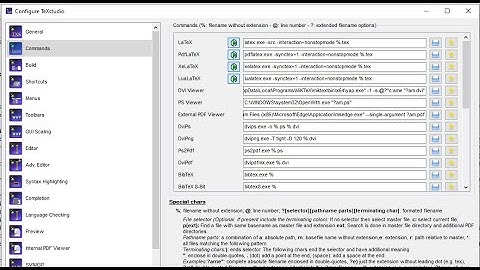 Configuring the latex related commands | Configure TeXstudio | % | @ | ? | latex |texstudio