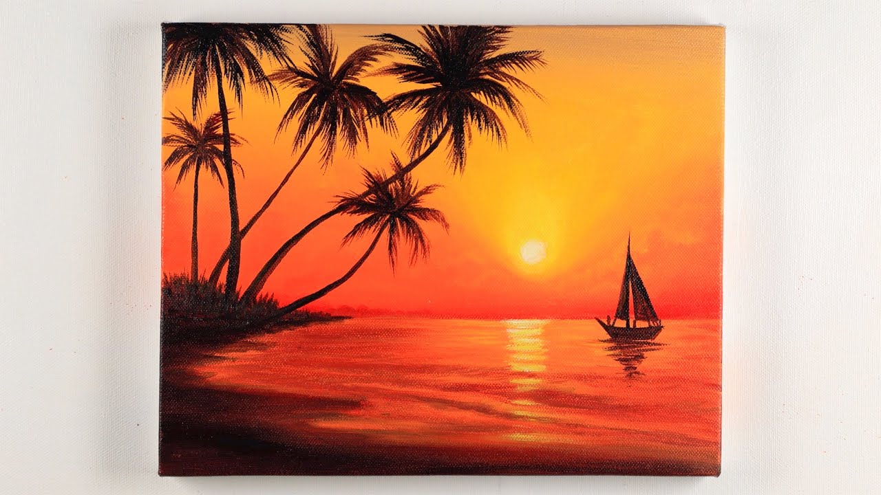 Sunset Painting | Sunset Acrylic Painting | Painting for Beginners ...