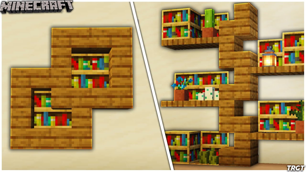 Minecraft 8 Different Bookcase Shelf Designs 1 16 Interior Furniture Youtube