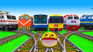 6 TRAINS CROSSING ON BUMPY FORKED RAILROAD CROSSING  BeamNG Driver Train Simulator vs pacman #train