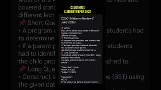 cs301 midterm current paper 2026 #cs301 #vu #vuexams