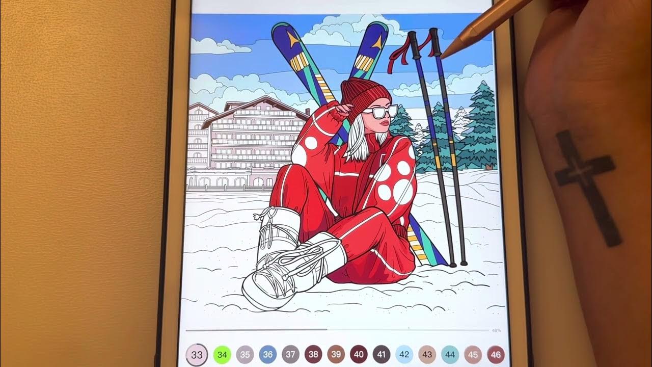 ASMR iPad Paint by Number App Winter Sport (W4) YouTube