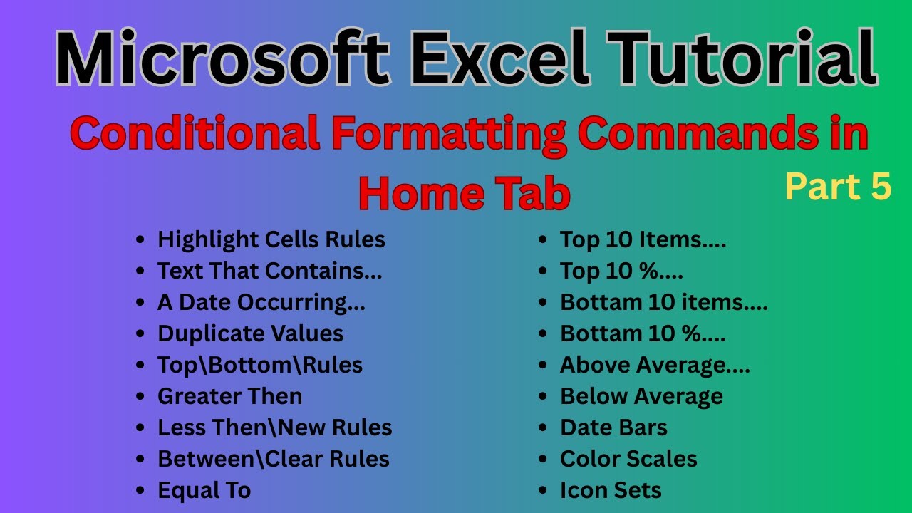 MS Excel Tutorial | Part 5 | 2025 - YouTube