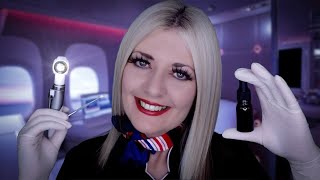 ASMR Ear Exam & Ear Cleaning by Doctor on First Class Flight! Relaxing Audio - Otoscope, Fizzy Drops