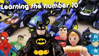 Learn about 10 math with Batman imaginext toys spiderman wonder woman new superhero educational