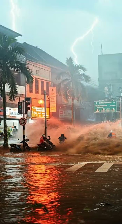 Air Bah Terjang Pusat Kota! Pengendara Panik! #banjir